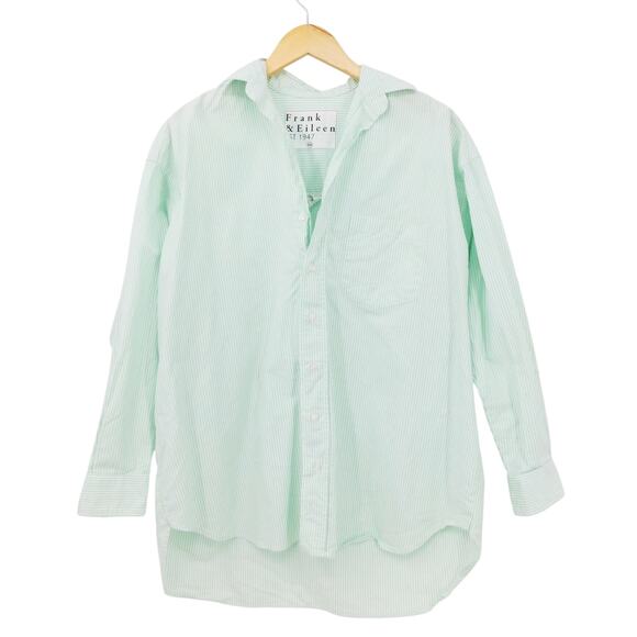 Frank & Eileen Women's Shirely Button Down Shirt In Green Stripe Size XXS Preppy - Picture 2 of 8